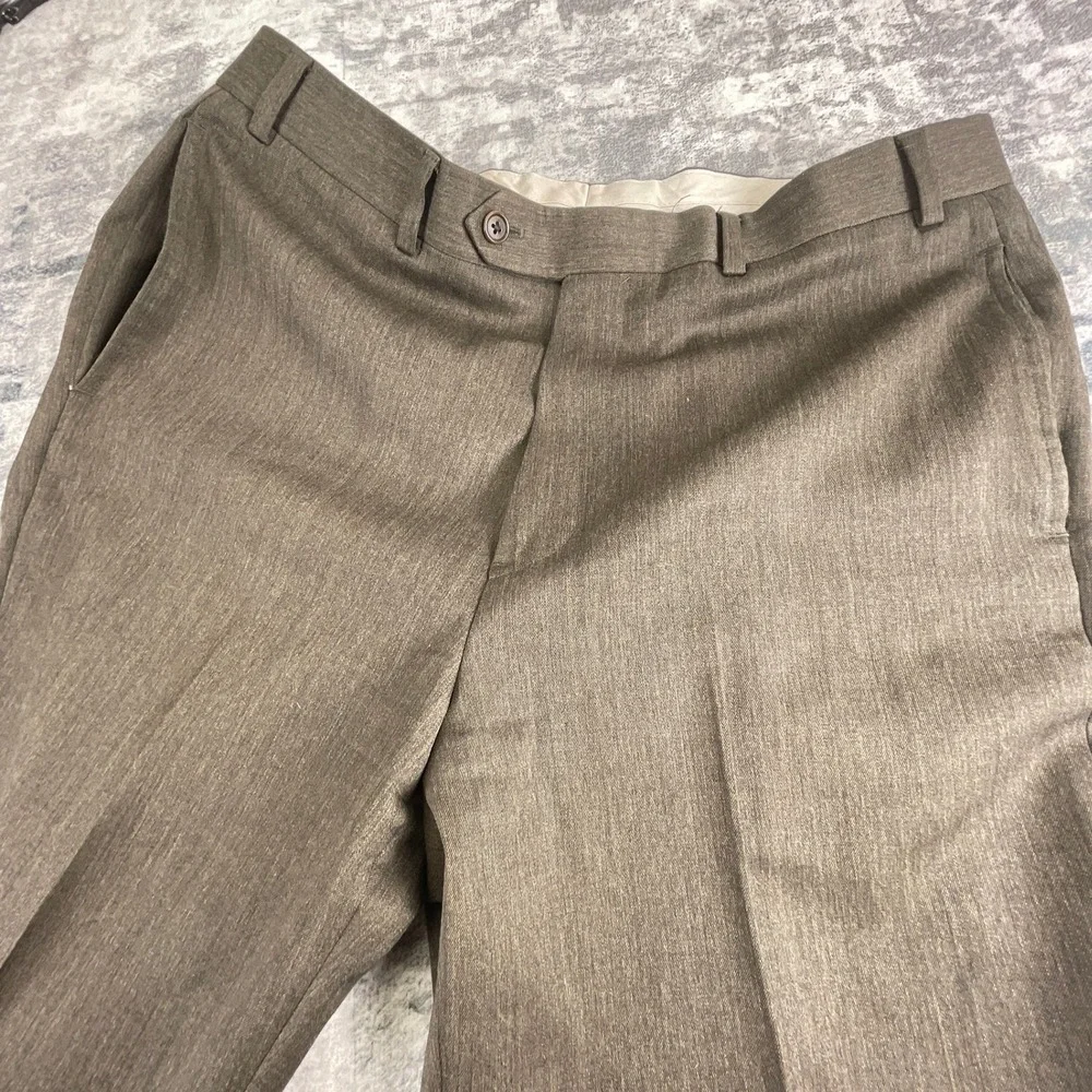Brooks Brothers Mens 35x32 Madison Fit Wool Dress Pants Brown Weave Trousers